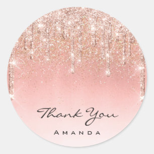 Sticker Rond Merci Nom Artiste maquillage Rose Parties scintill