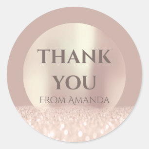 Sticker Rond Merci Nom ClassyRose Blush Parties scintillant Lux
