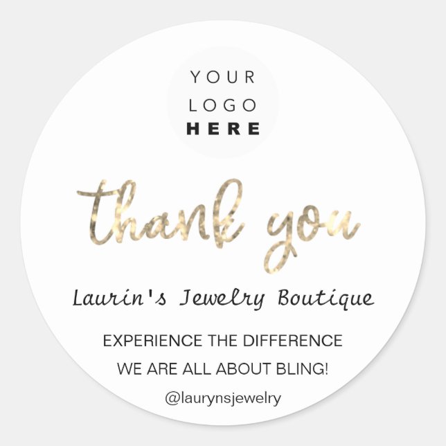Sticker Rond Merci Nom commercial Logo Code QR Script Gold (Devant)