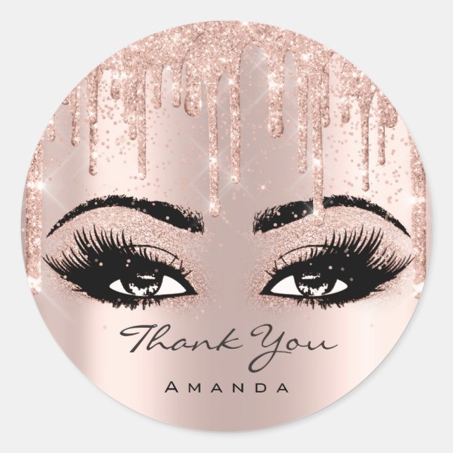 Sticker Rond Merci Nom Confetti Rose Parties scintillant Eyelas (Devant)