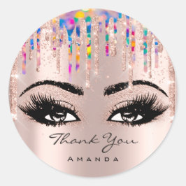 Sticker Rond Merci Nom Confetti Rose Parties scintillant Eyelas