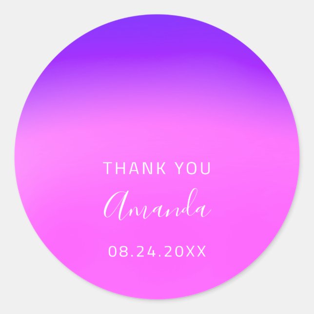 Sticker Rond Merci Nom Date Sweet 16e Mariage Rose violet (Devant)