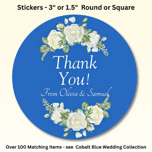 Sticker Rond Merci ! Nom de la mariée et du marié Cobalt Blue &