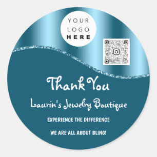 Sticker Rond Merci Nom de l'entreprise Logo Qr Code bleu