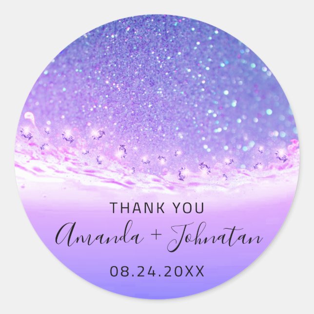 Sticker Rond Merci Nom du Rose Date Spark Beach Waves Purple1 (Devant)