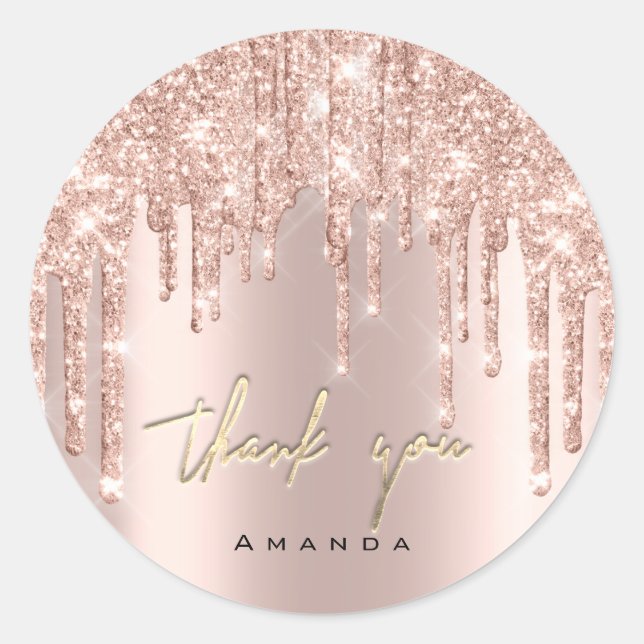 Sticker Rond Merci Nom du script 16e Rose nuptiale Blush (Devant)