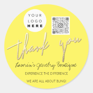 Sticker Rond Merci Nom du script Logo Qr Code en ligne Jaune