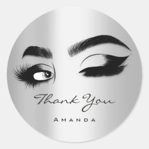 Sticker Rond Merci Nom Eyelash Logo Silver Grey