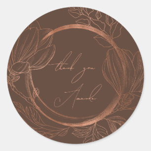Sticker Rond Merci Nom Floral Copper BrownMariage Mariage