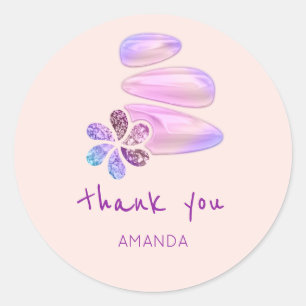 Sticker Rond Merci Nom Holographe Fleur SPA Wellness