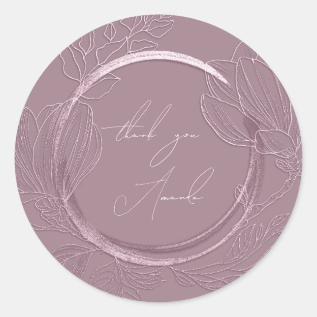 Sticker Rond Merci Nom Magnolia Floral Garden Aubergine  (Devant)