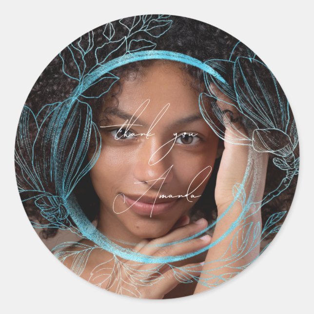 Sticker Rond Merci Nom Magnolia Floral Garden Blue Oceanic (Devant)