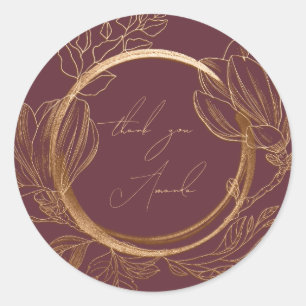 Sticker Rond Merci Nom Magnolia Jardin Floral Moutarde Doré