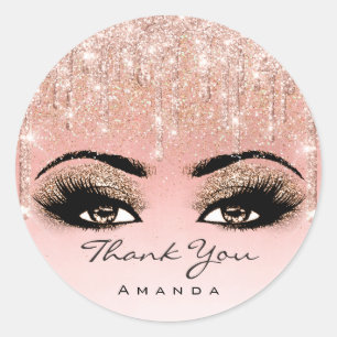 Sticker Rond Merci Nom maquillage Artiste Rose Parties scintill