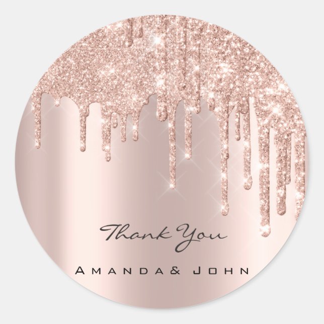 Sticker Rond Merci Nom Mariage Parties scintillant Rose Étin VI (Devant)