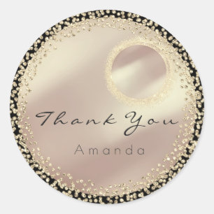 Sticker Rond Merci Nom Paillettes Cristaux Rose Gold Noir