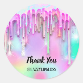 Sticker Rond Merci Nom Pink Drip Holograph Drip Drip