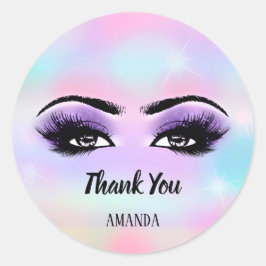 Sticker Rond Merci Nom Pink Holograph Pastels Eyelashes