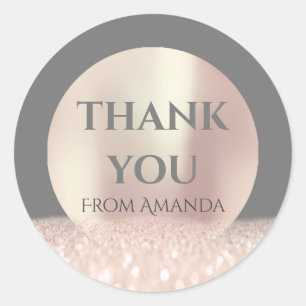 Sticker Rond Merci Nom Rose blanche Blush Grey Parties scintill