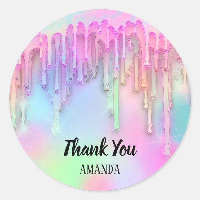Sticker Rond Merci Nom Rose Holograph Drivers Unicorn (Devant)