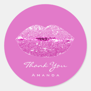 Sticker Rond Merci Nom Sweet16e Lèvres Baisées Rose nuptiale