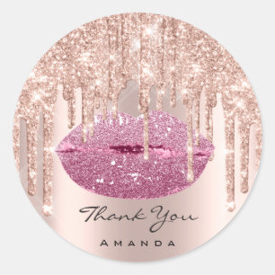 Sticker Rond Merci Nom Sweet16e Lèvres Baissières rose nuptiale