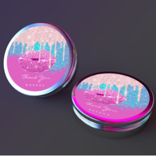 Sticker Rond Merci Nom Sweet16e Lèvres de Parties scintillant r