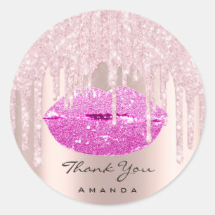 Sticker Rond Merci Nom Sweet16e Lèvres Glam Lèvres rose nuptial