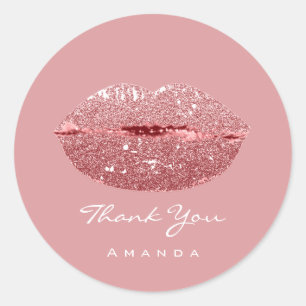Sticker Rond Merci Nom Sweet16e Rose de la mariée Blush Lips