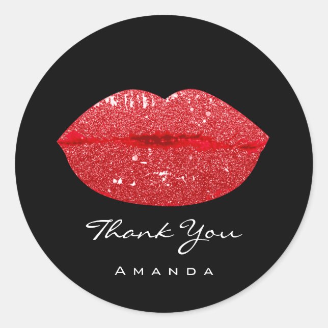 Sticker Rond Merci Nom Sweet16th Mariage Noir Rouge  Bisous Lèv (Devant)