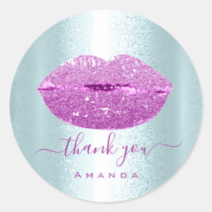 Sticker Rond Merci Nom Sweet16th. Parties scintillant bleue VIP