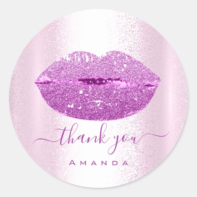 Sticker Rond Merci Nom Sweet16th. Parties scintillant violet VI (Devant)