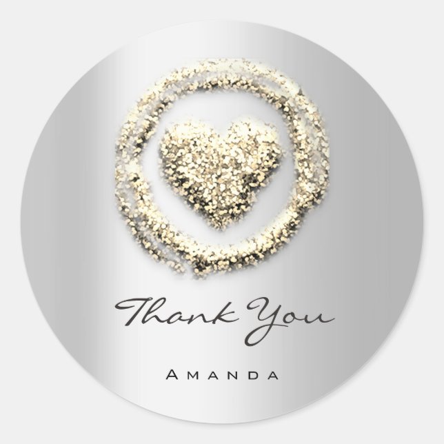 Sticker Rond Merci Nom Sweet 16e Rose Heart Grey Gold (Devant)