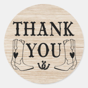 Sticker Rond Merci occidental Bois Mariage campagnard Cowboy Bo