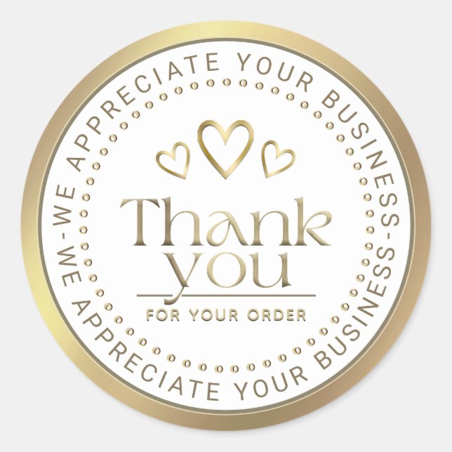 STICKER ROND MERCI OR COEURS LOGO AFFAIRES (Devant)