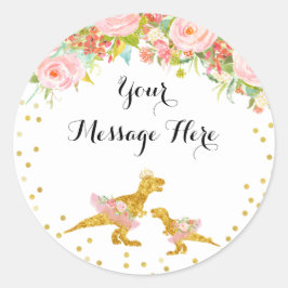 Sticker Rond Merci or Dino rose Fleur