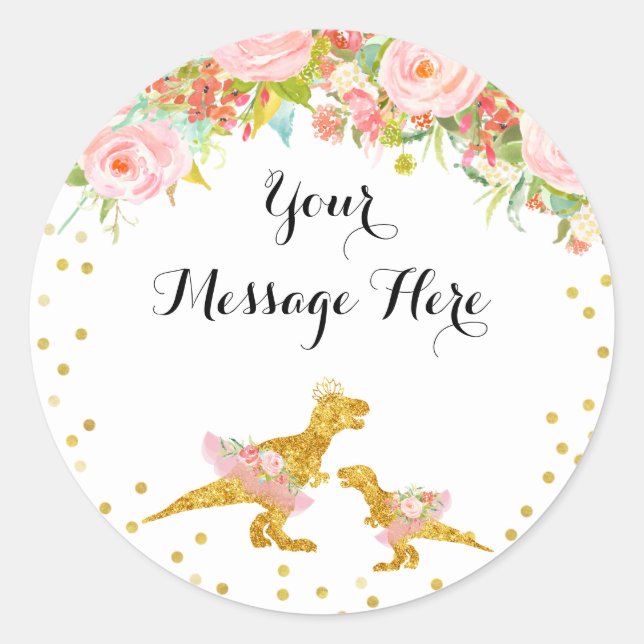 Sticker Rond Merci or Dino rose Fleur (Devant)