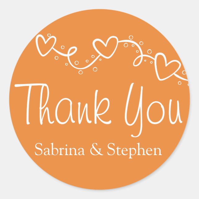 Sticker Rond Merci Orange White Heart Love Wedding Party (Devant)
