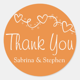 Sticker Rond Merci Orange White Heart Love Wedding Party