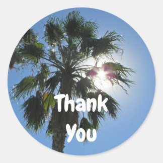 Sticker Rond Merci Palmier Chaud Soleil Tropical Merci