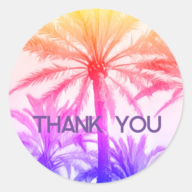 Sticker Rond MERCI palmier tropical rétro années 80 (Devant)