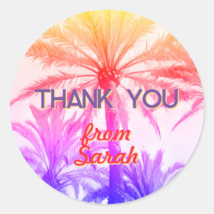 Sticker Rond MERCI palmier tropical rétro été 80