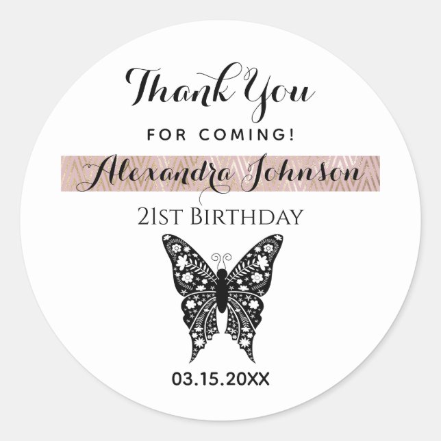 Sticker Rond Merci, papillon 21e anniversaire (Devant)