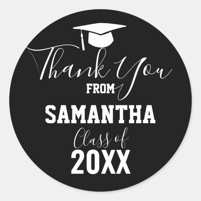 Sticker Rond Merci Parti de Graduation Favoriser le noir (Devant)