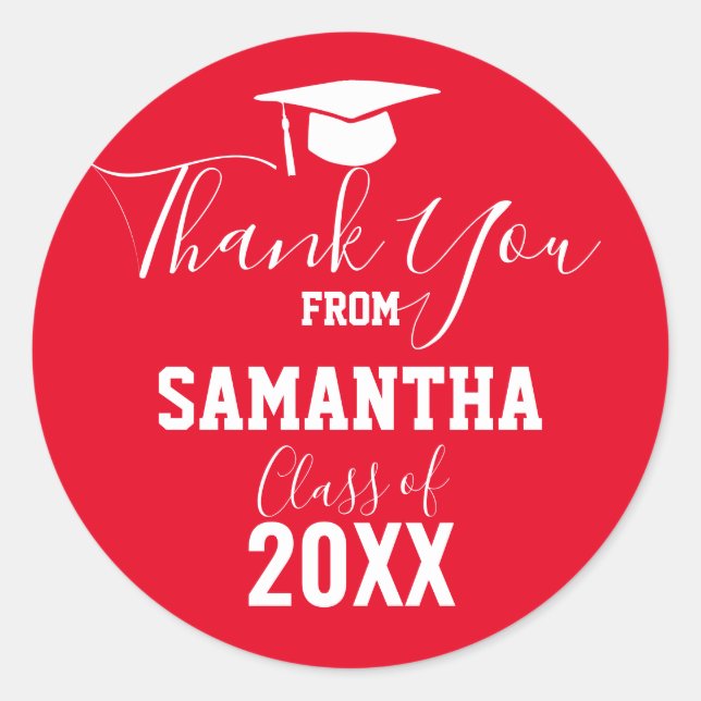 Sticker Rond Merci Parti de Graduation Favoriser le rouge (Devant)