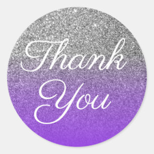 Sticker Rond Merci Parties scintillant en argent Faux Violet