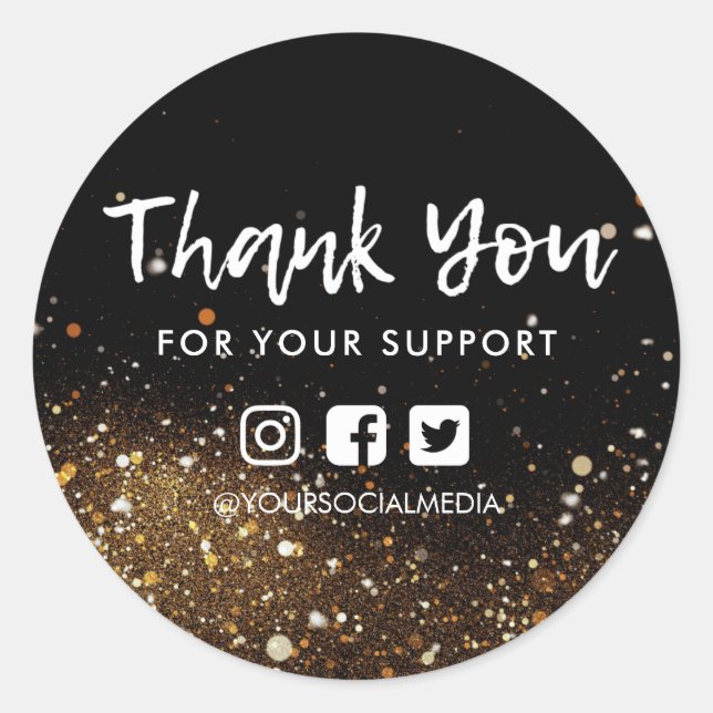 Sticker Rond Merci Parties scintillant Gold (Devant)