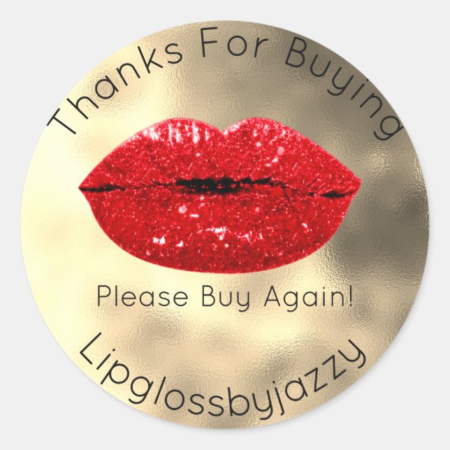 Sticker Rond Merci Parties scintillant Lips Beauté Gold Maquill (Devant)