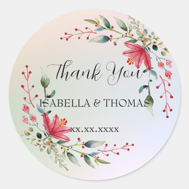Sticker Rond Merci pastel floral élégant Mariage (Devant)