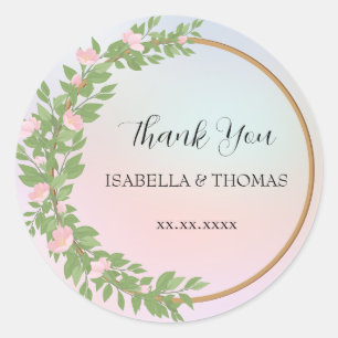 Sticker Rond Merci pastel floral élégant Mariage
